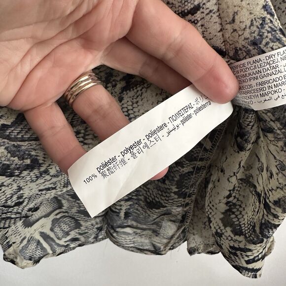 Zara Snake Print Blouse XS Sheer Chiffon V Neck Bling Cuff Button Work Sexy Top - Picture 8 of 14